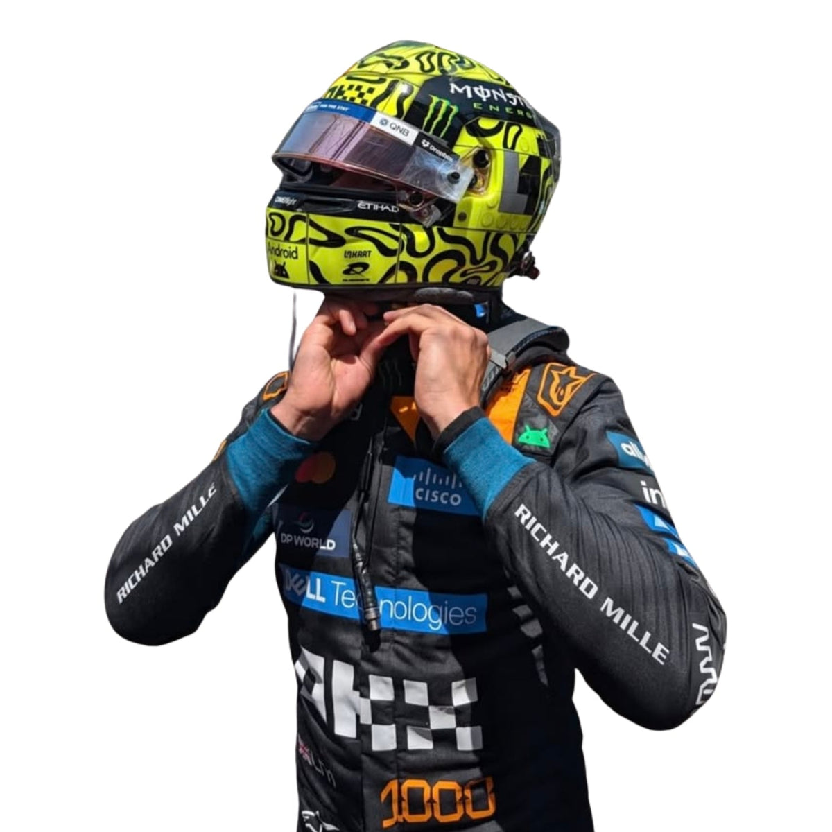 2026 Lando Norris Monaco GP Racing Suit Replica: lando Norris wearing a F1 racing suit McLaren Monaco GP with various sponsor logos.