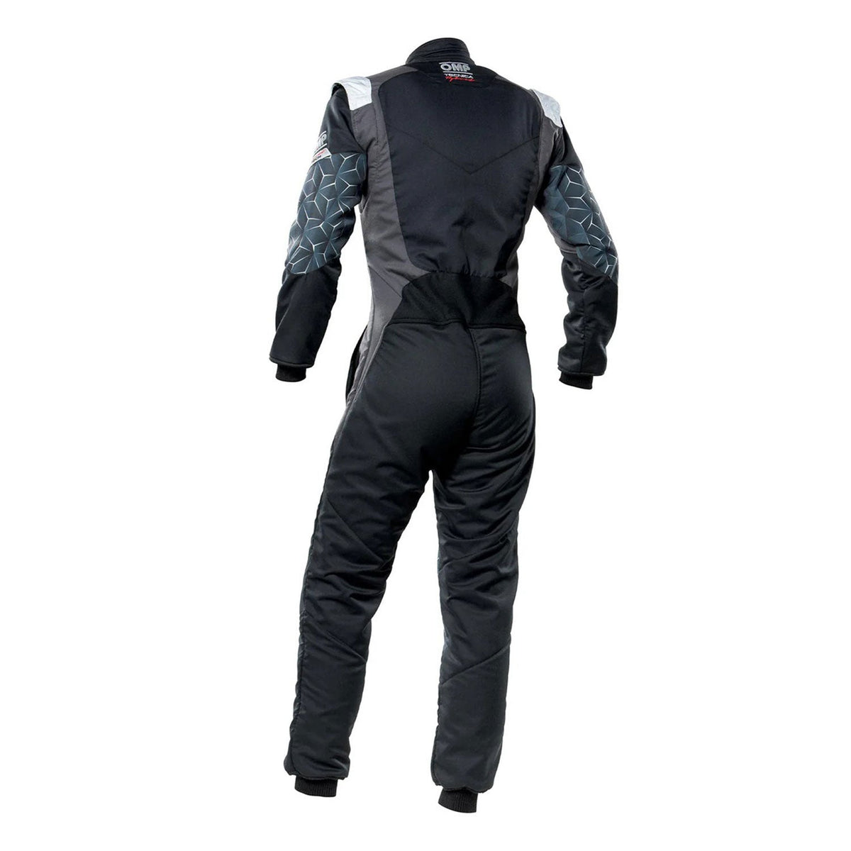 Of OMP TECNICA HYBRID Racing Suit - Black and Gray Replica.