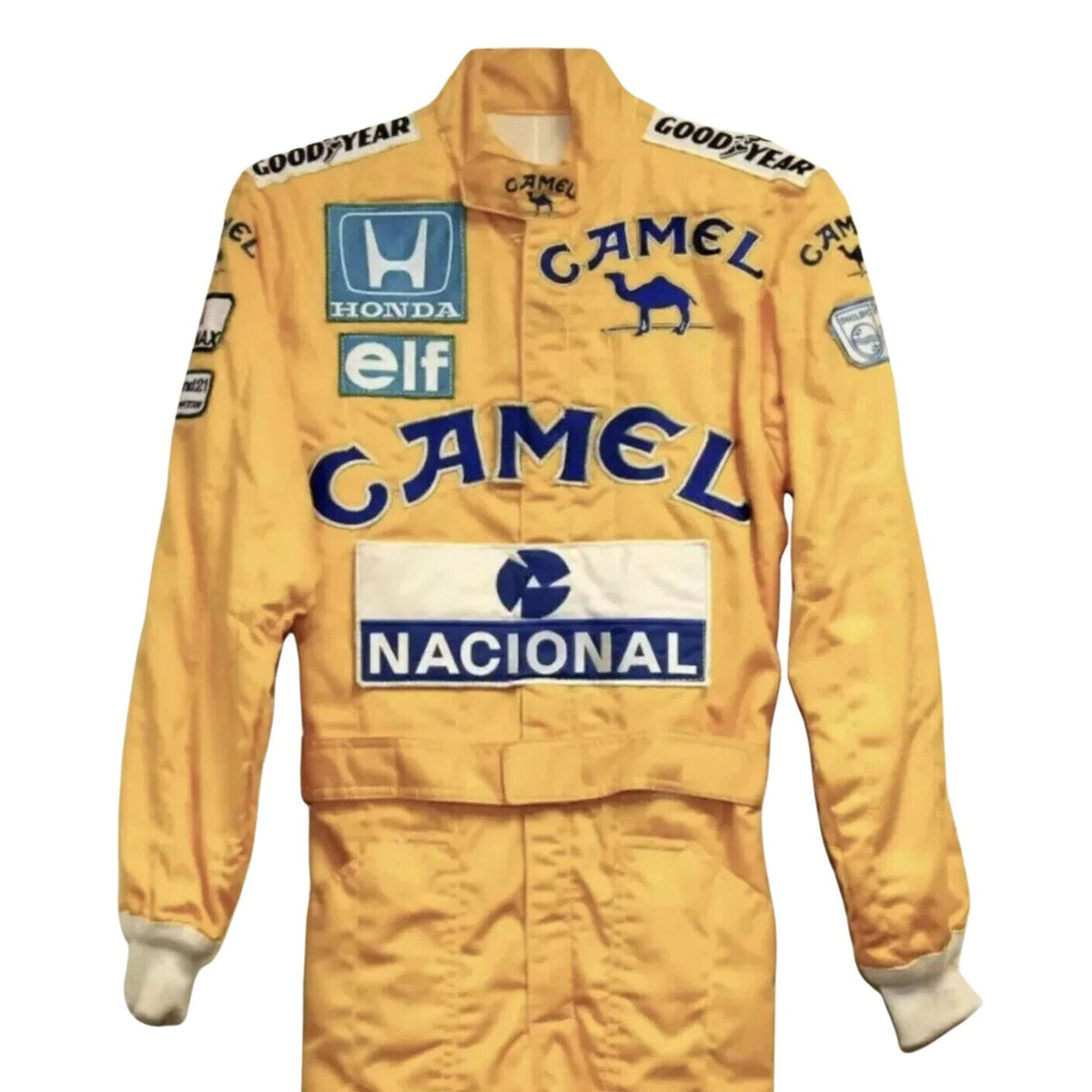 Ayrton Senna Racing Suit Replica 1987: ayrton Senna F1 Race Lotus Motorsport Suit Close-up View.