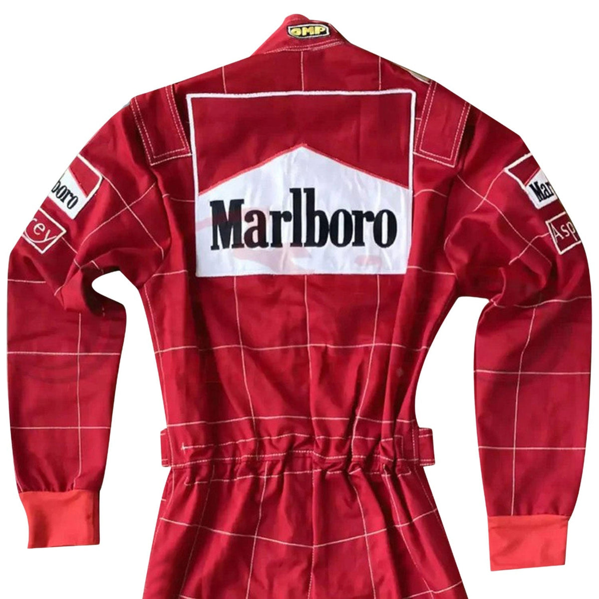 Michael Schumacher 1996 Racing Suit Replica: michael Schumacher F1 Race Replica Ferrari Motorsport Suit Close-up View.