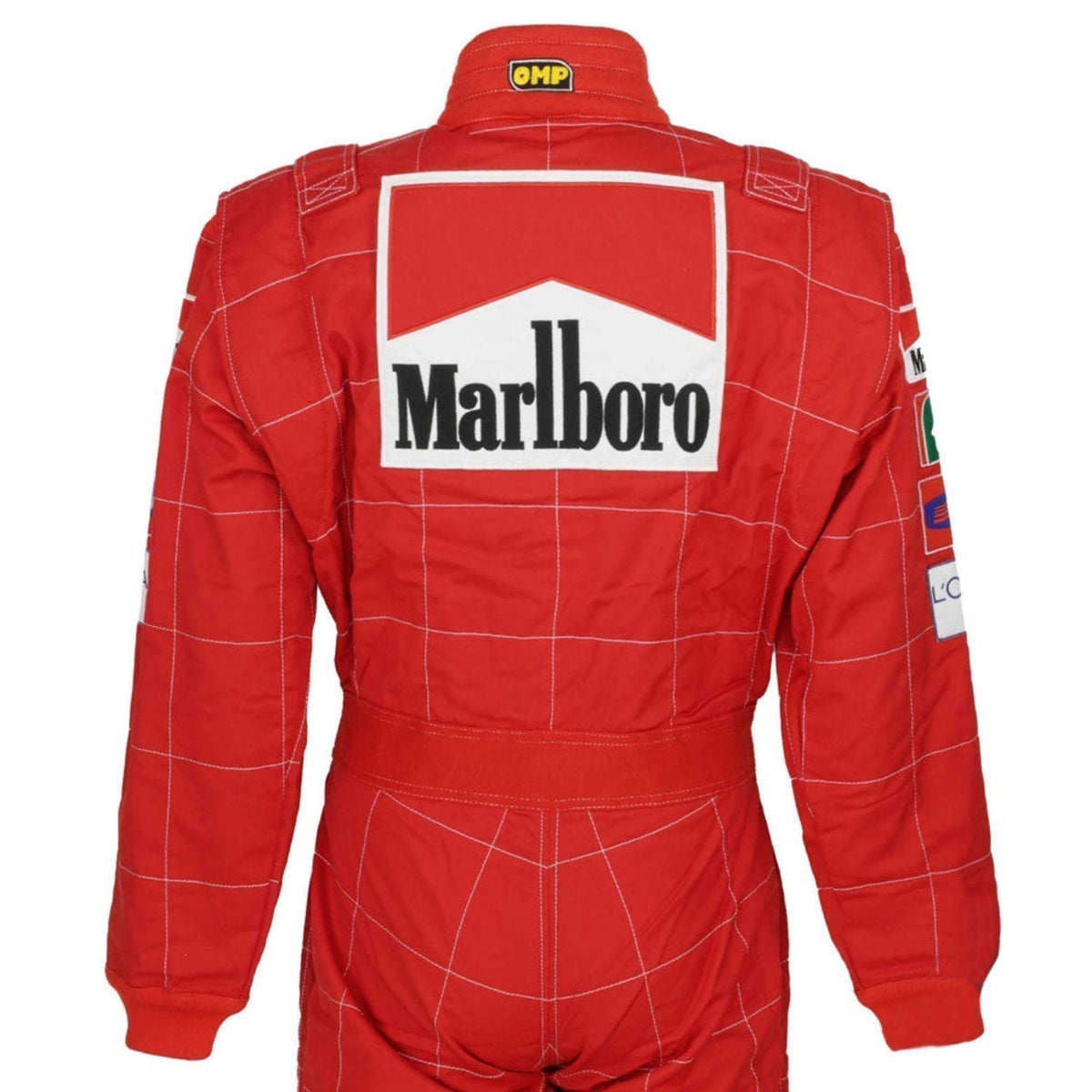 Michael Schumacher 2002 Racing Suit Replica: michael Schumacher F1 Race Ferrari Grand Prix Suit back Close-up View.