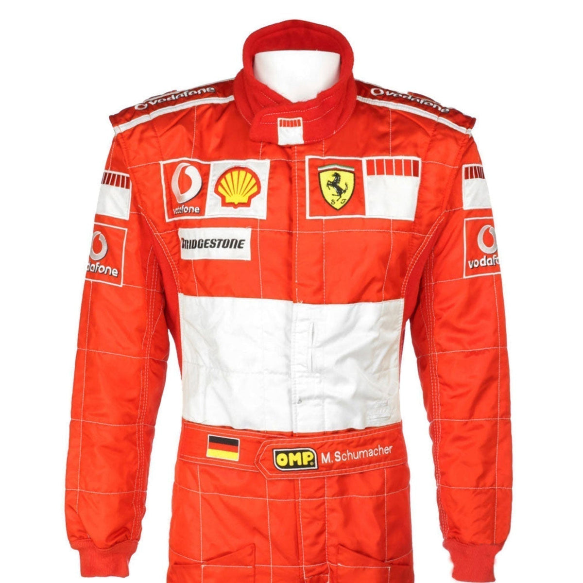 Michael Schumacher Racing Suit Replica 2006: michael Schumacher F1 Race Replica Ferrari Grand Prix Suit Close Up View.