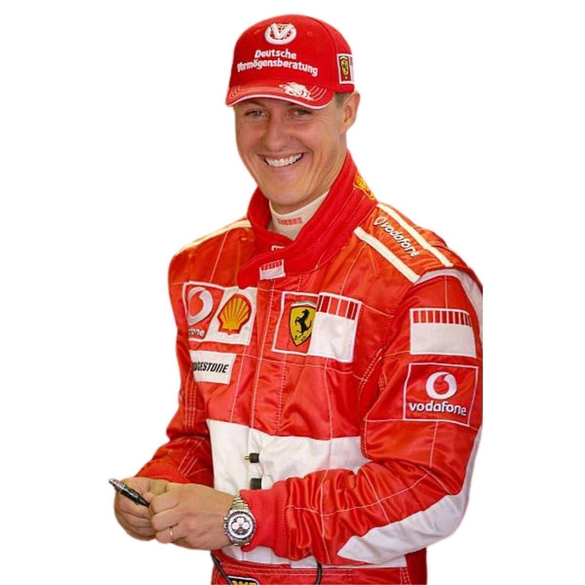 Michael Schumacher Racing Suit Replica 2006: michael Schumacher F1 Race Replica Ferrari Motorsport Suit Close Up View.