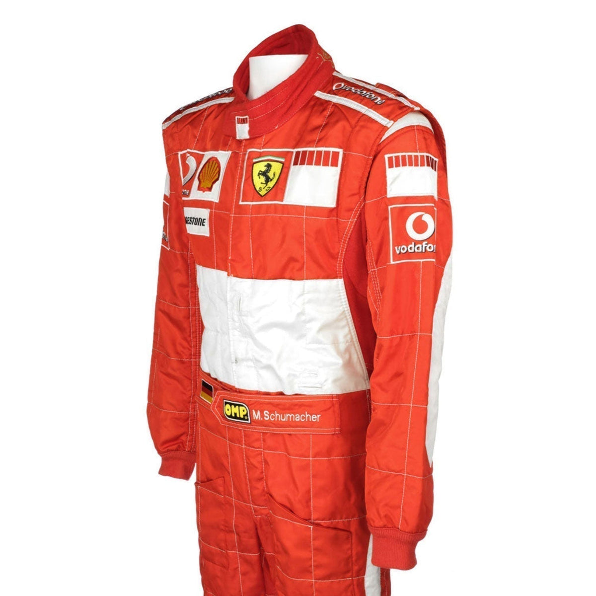 Michael Schumacher Racing Suit Replica 2006: michael Schumacher F1 Race Replica Ferrari Grand Prix Suit Close Up View.