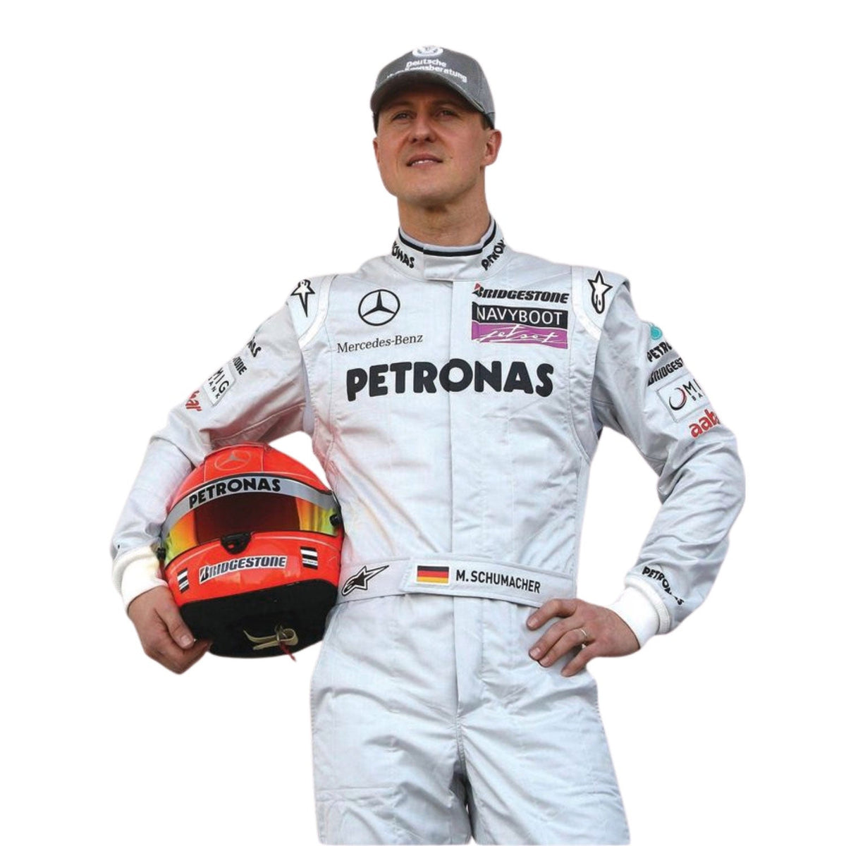 Michael Schumacher 2010 Racing Suit Replica: michael Schumacher F1 Race Replica Mercedes Motorsport Suit Close Up View.