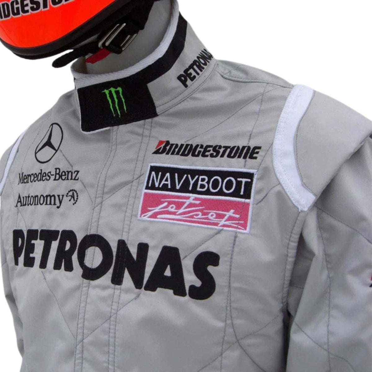 Michael Schumacher 2010 Racing Suit Replica: michael Schumacher F1 Race Replica Mercedes Motorsport Suit Full View.