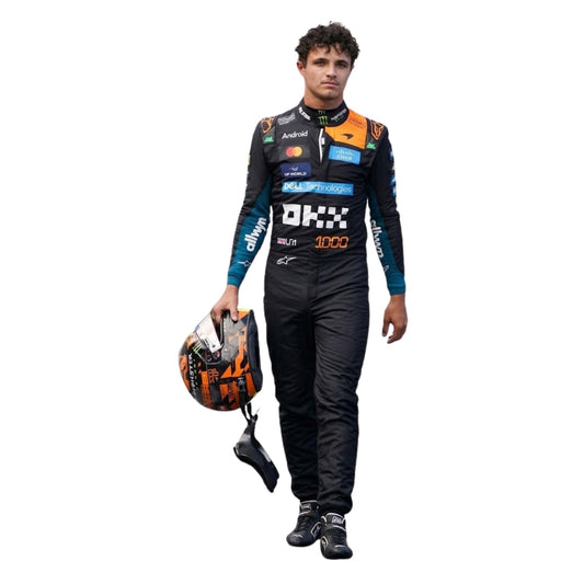 2026 Lando Norris Monaco GP Racing Suit Replica: lando Norris wearing a F1 racing suit McLaren Monaco GP with various sponsor logos.