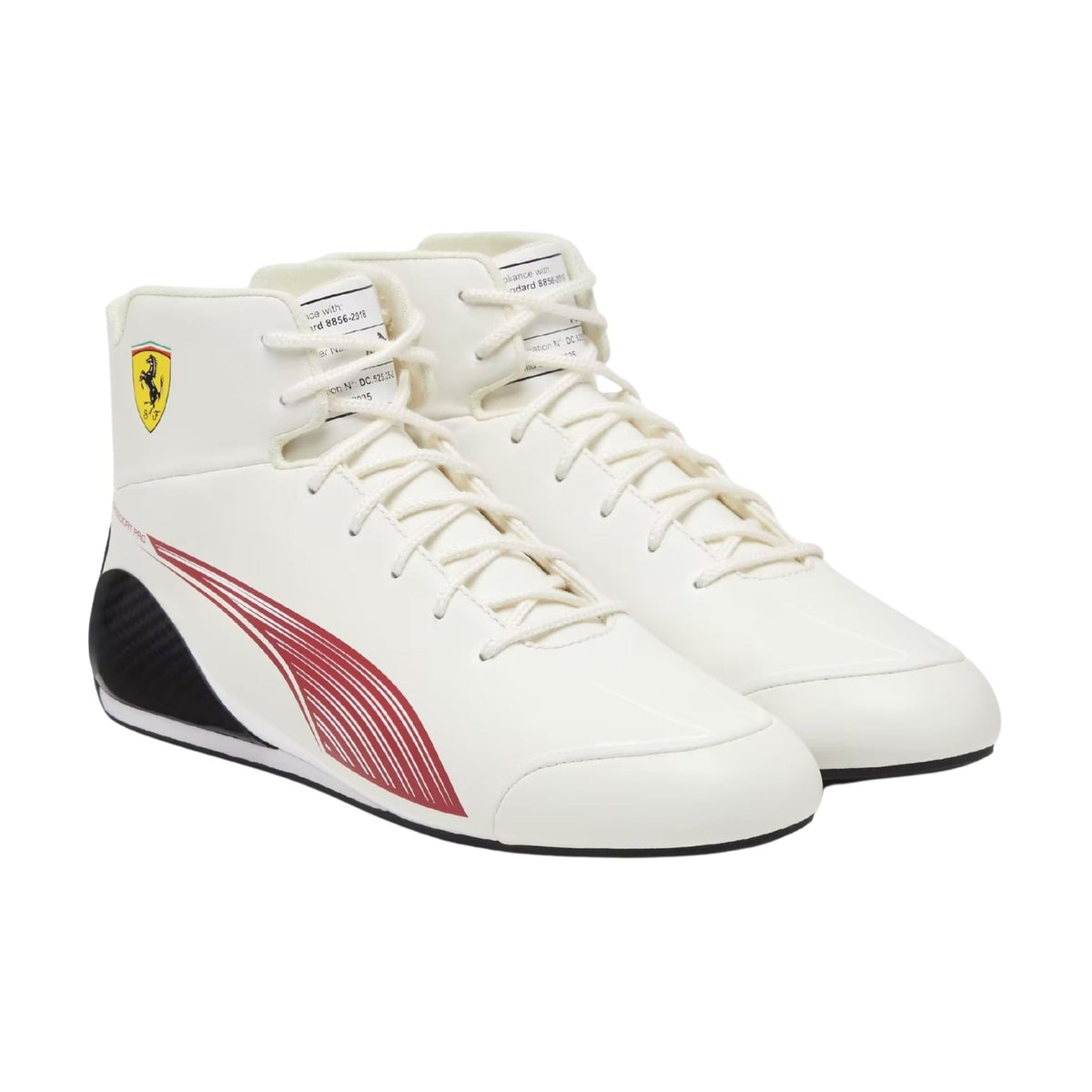 Charles Leclerc 2026 Racing Shoes Replica – Monaco GP: white Charles Leclerc 2026 Monaco GP high-top sneakers with red accents and a Ferrari logo - Kartx Gear.