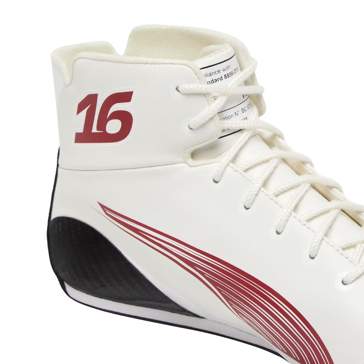 Charles Leclerc 2026 Racing Shoes Replica – Monaco GP: white Charles Leclerc 2026 Monaco high-top sneaker with red accents and number 16 - Kartx Gear.
