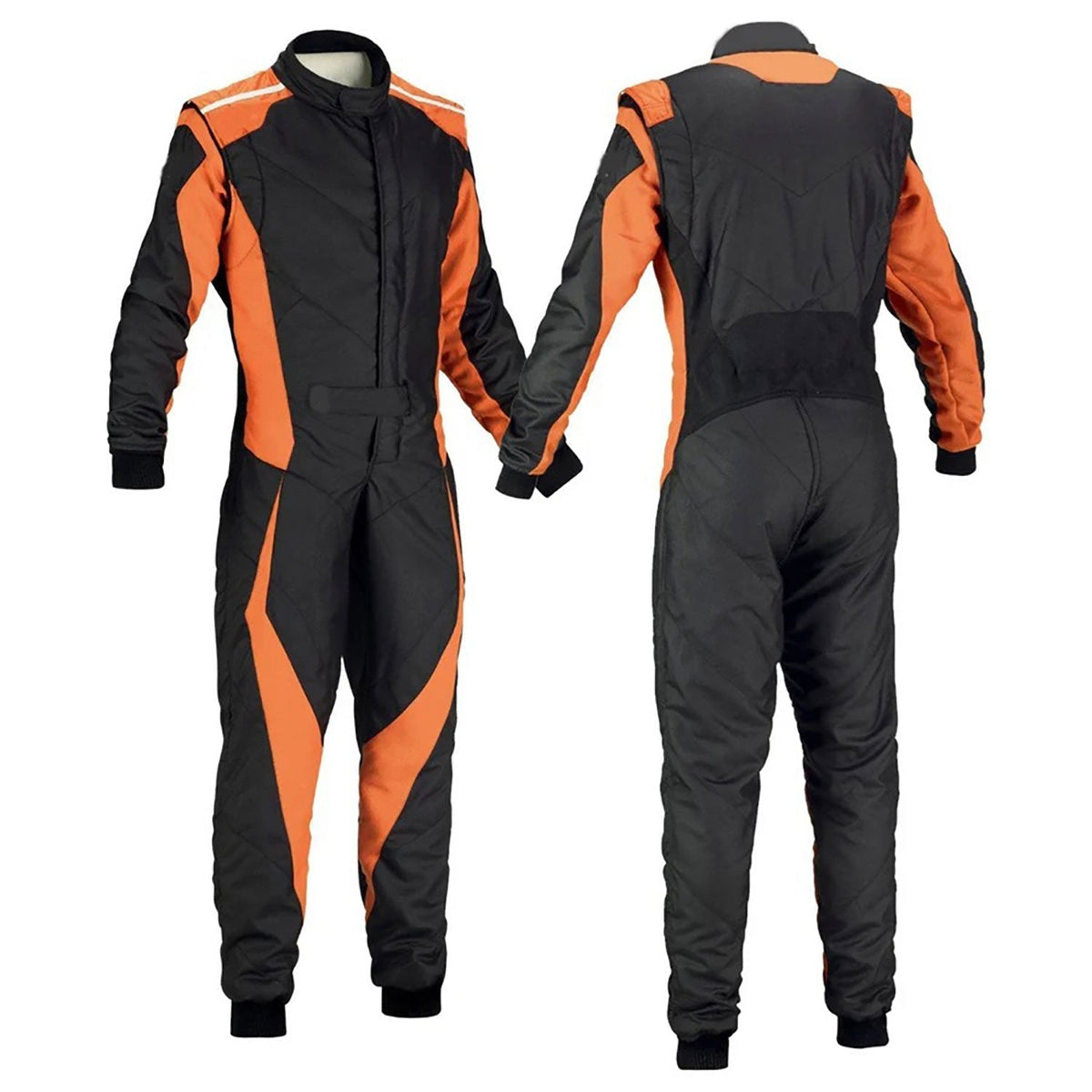 Custom Black and Orange Go-Kart Driver Racing Suit: black and Orange Go-Kart Driver Racing Karting Costume.