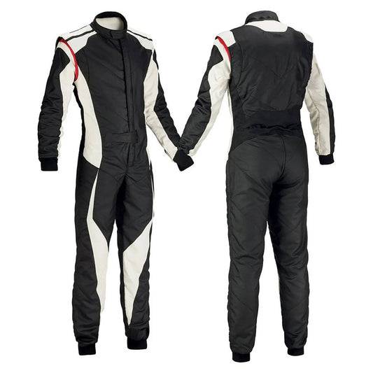 Black and White Go-Kart Driver Racing Suit – Custom Fit: black and White Go-Kart Driver Racing Karting Costume.
