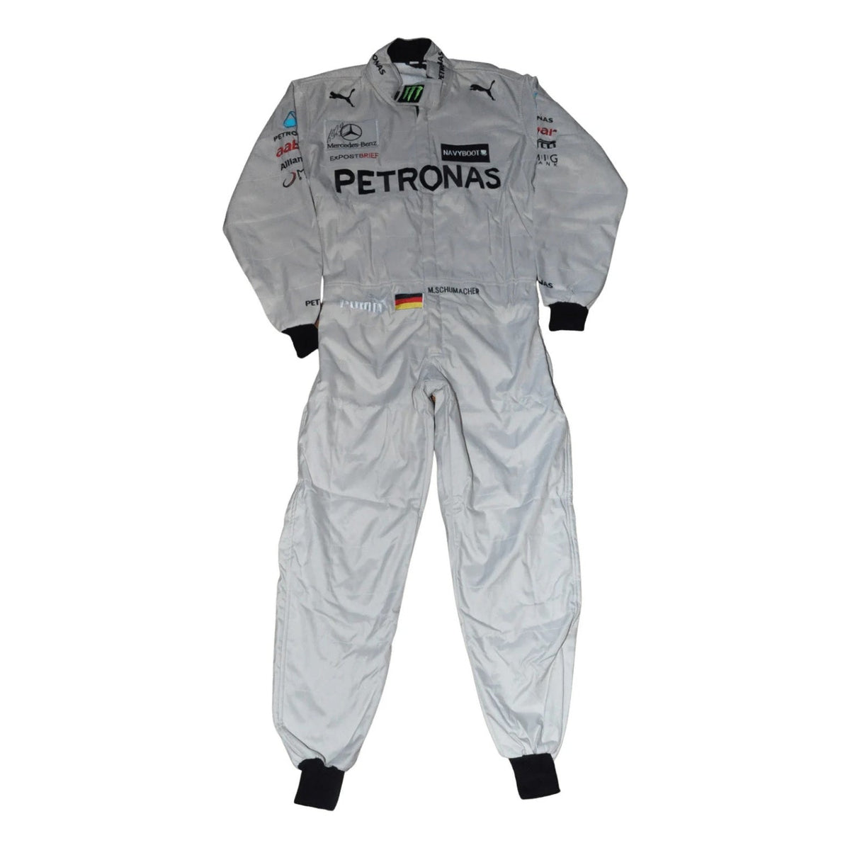 Gray Michael Schumacher Racing Suit Replica 2012 with Petronas branding.