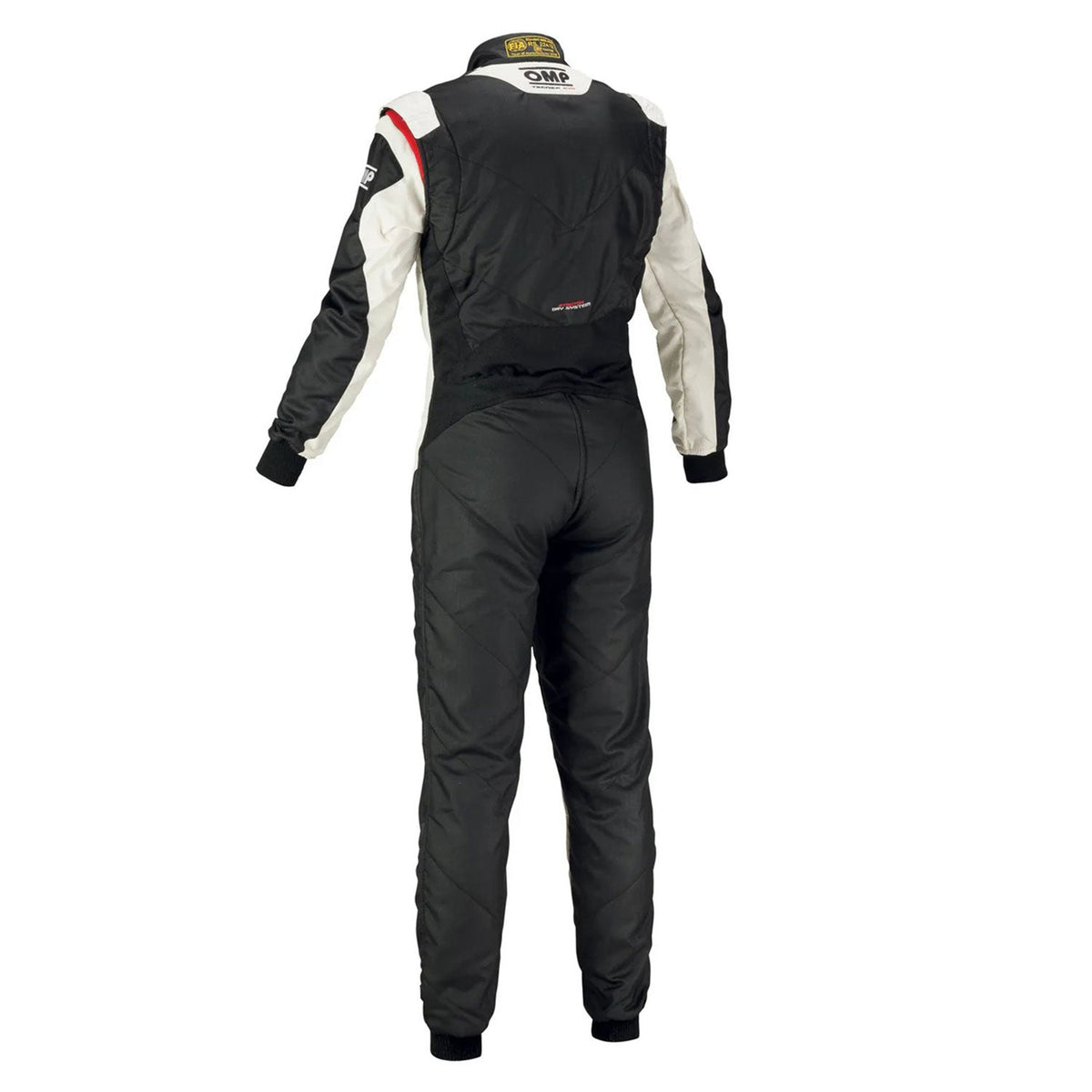 OMP Black White Tecnica Evo Racing Suit Replica with visible branding.