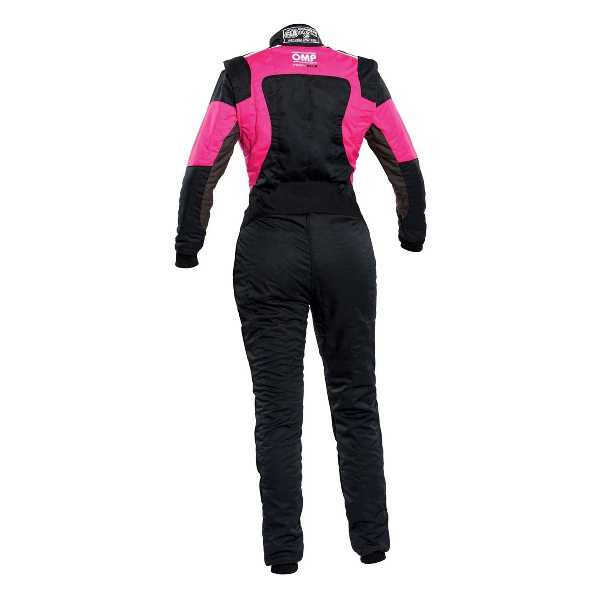 OMP FIRST ELLE Black/Pink Go-Kart Racing Suit Replica: oMP FIRST ELLE BlackPink Go Kart Racing Suit with OMP logo.
