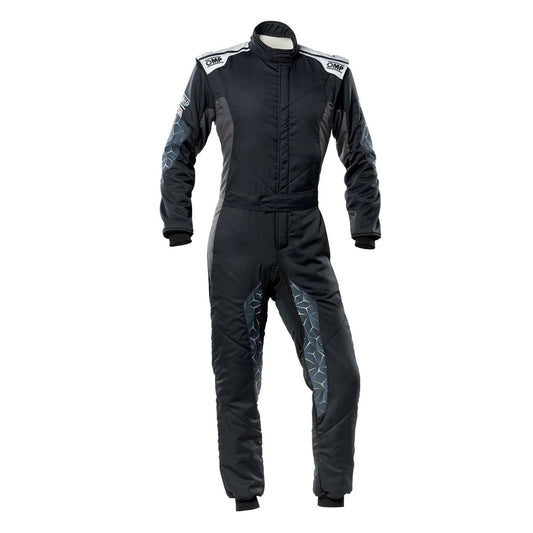 OMP TECNICA HYBRID Racing Suit - Black and Gray Replica: oMP TECNICA HYBRID Racing - Black and Gray Kart Suit.