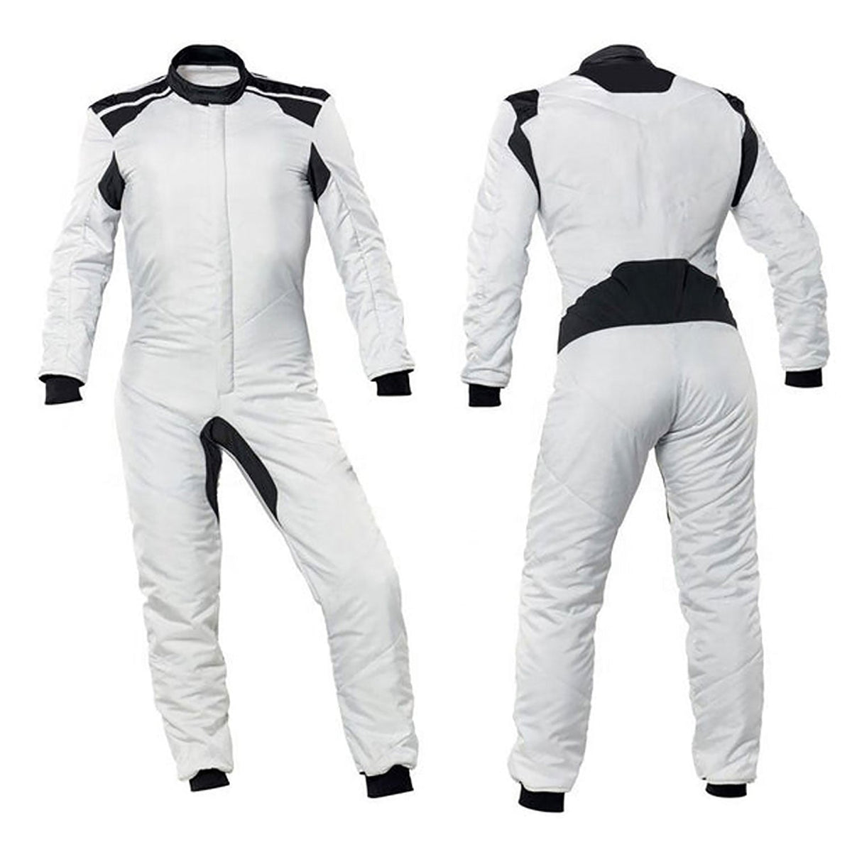 White Go-Kart Car Driver Racing Wear Costume Design: white Go-Kart Car Driver Racing Costume Track Suit.