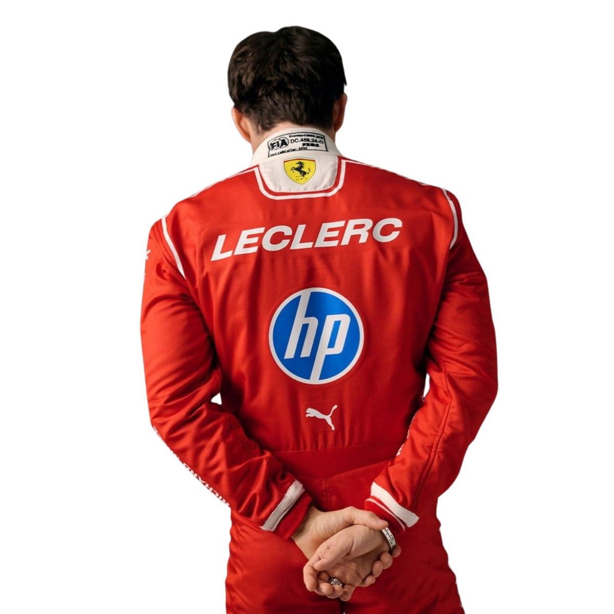 Charles Leclerc 2026 Racing Suit Replica: charles Leclerc wearing a F1 Race suit with various logos.