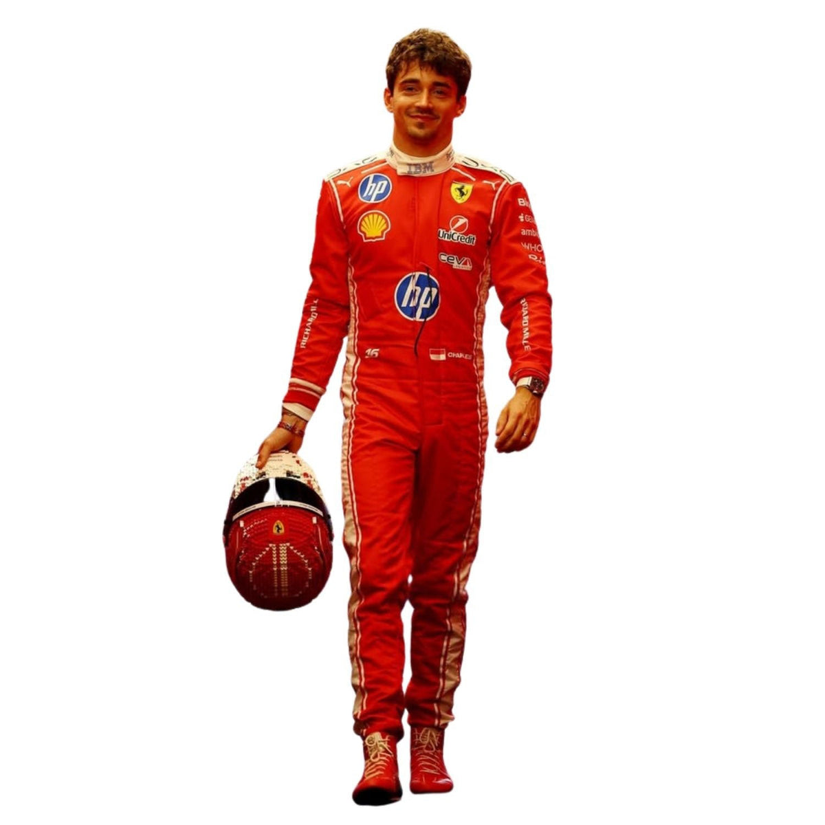 Charles Leclerc 2026 Racing Suit Replica: charles Leclerc wearing a F1 Race suit with various logos.