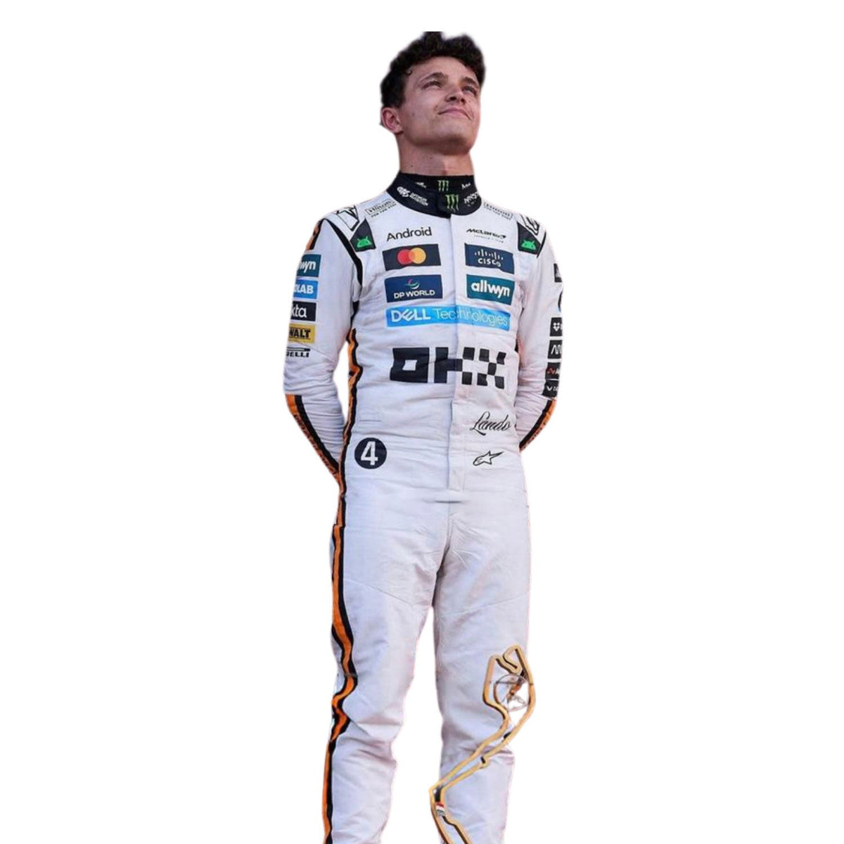 Lando Norris 2025 Racing Suit Replica – Monaco GP: lando Norris F1 Race McLaren Monaco GP Grand Prix Suit Close-Up View.