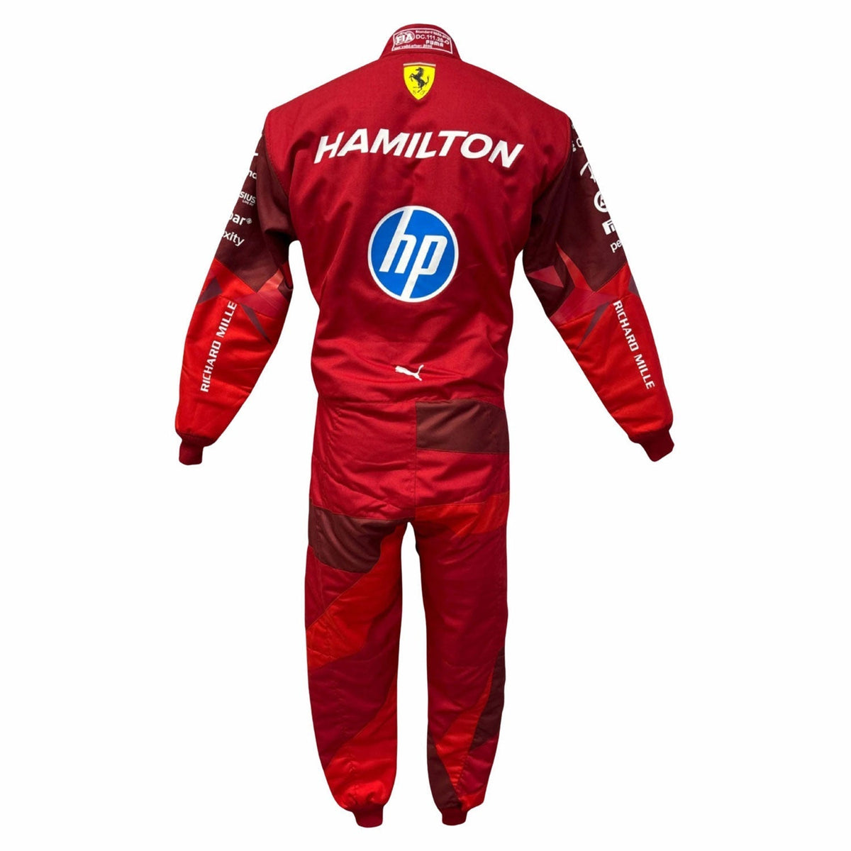 2025 Lewis Hamilton Las Vegas GP Racing Suit Replica: lewis Hamilton 2025 F1 Race Suit Ferrari Las Vegas GP with 'Hamilton' and 'hp' logos.