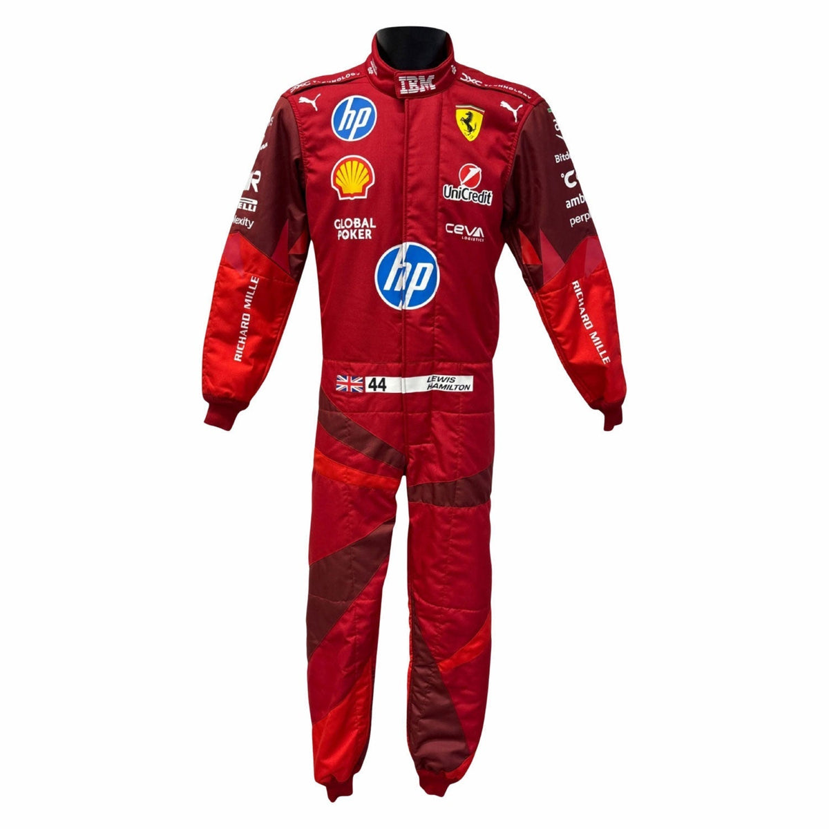 2025 Lewis Hamilton Las Vegas GP Racing Suit Replica: lewis Hamilton 2025 F1 Race Suit Ferrari Las Vegas GP with various brand logos.