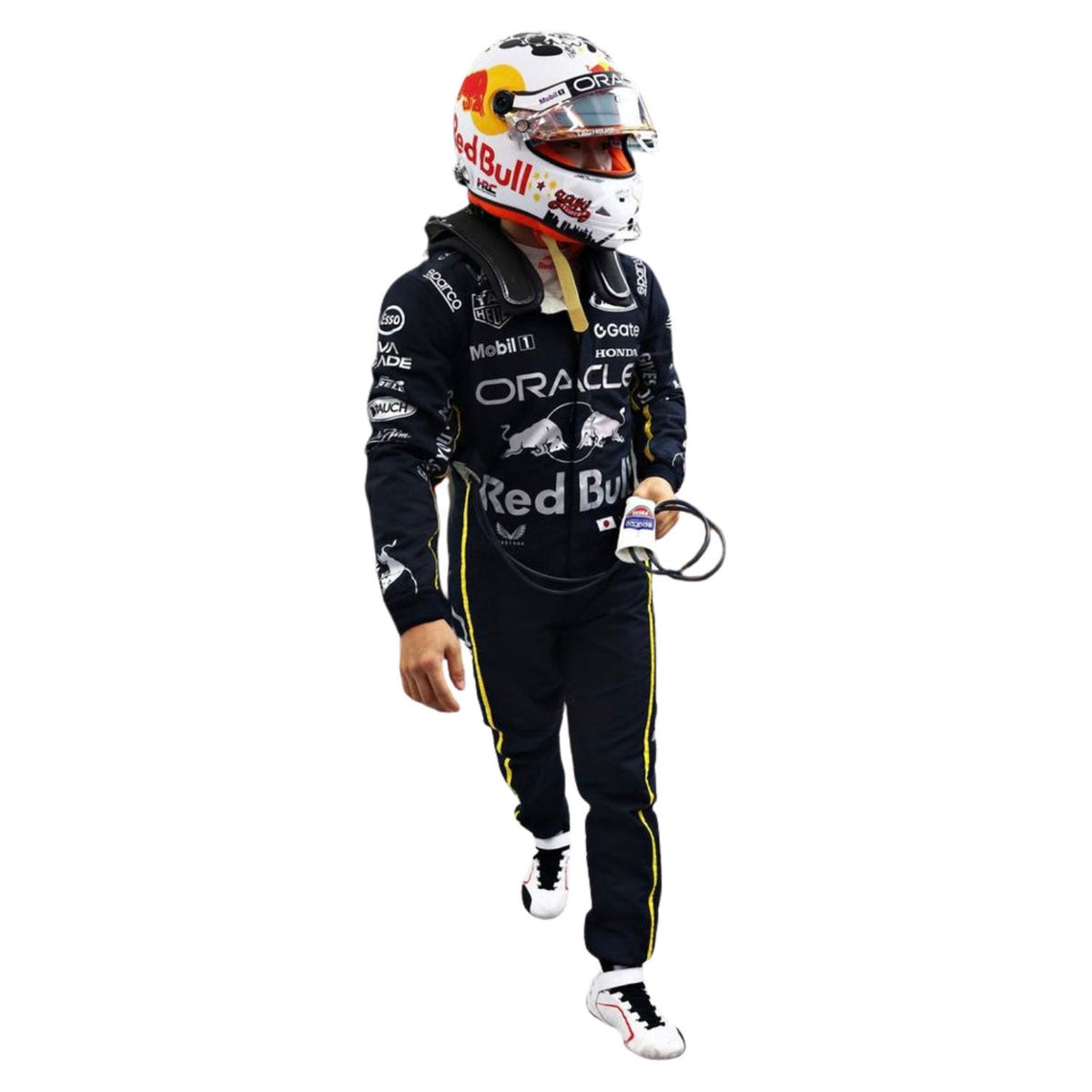 2025 Racing Suit Replica – Yuki Tsunoda Las Vegas GP: yuki Tsunoda 2025 F1 Race Costume Red Bull Las Vegas GP and helmet with visible branding.